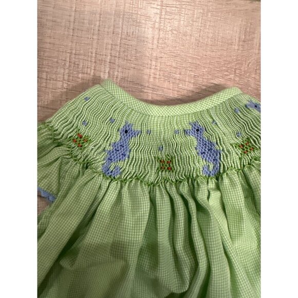 Beth Terrell Infant Green Gingham Romper With Embroidered Seahorses 12 month - Picture 2 of 5